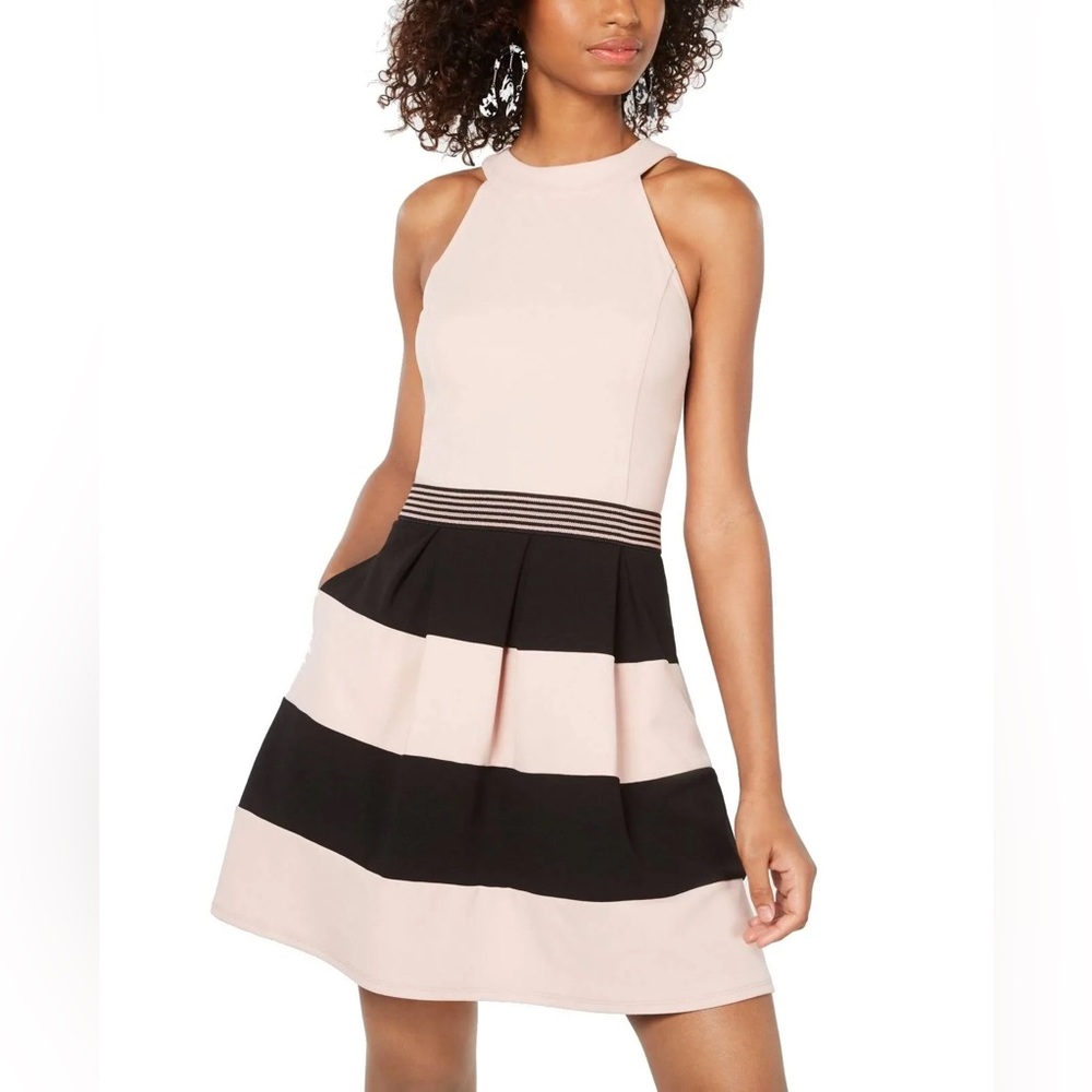 Speechless Juniors' Sleeveless Colorblock Fit & Flare Dress Pink